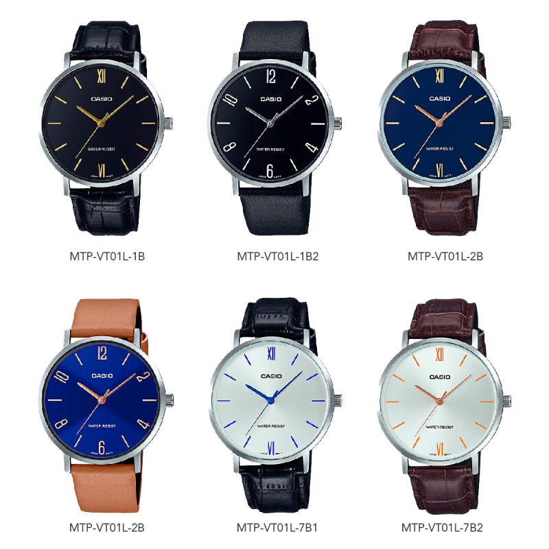 นาฬิกาข้อมือ Casio Standard Men สายหนัง MTP-VT01L Series MTP-VT01L-1B MTP-VT01L-1B2 MTP-VT01L-2B MTP-VT01L-2B2 MTP-VT01L-7B1 MTP-VT01L-7B2