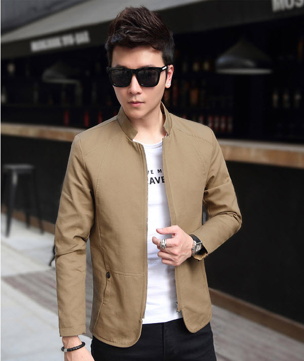 พร้อมส่ง เสื้อแจ็คเก็ต ผู้ชาย สีกากี เสื้อคลุม