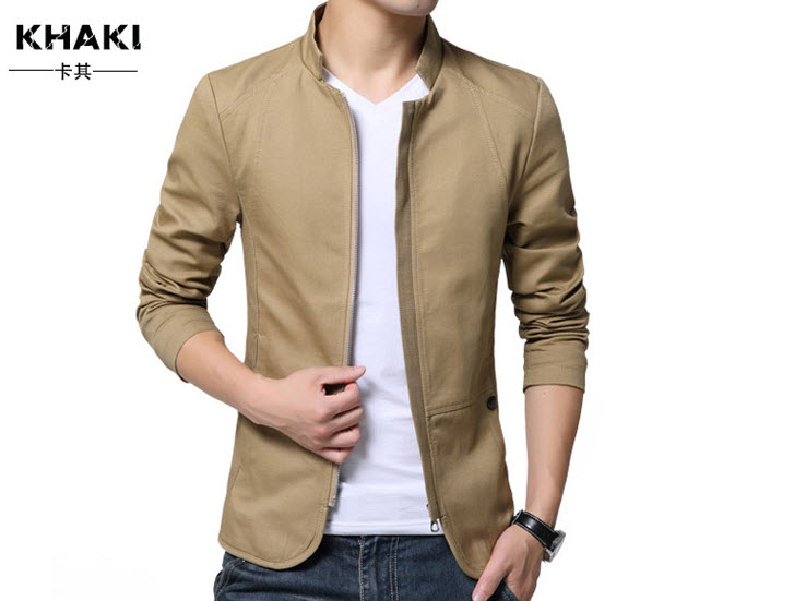 พร้อมส่ง เสื้อแจ็คเก็ต ผู้ชาย สีกากี เสื้อคลุม