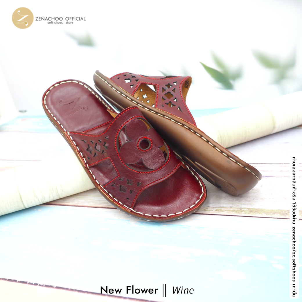 ทรงปกติ เปลี่ยนไซส์ได้-ไม่รับคืน Zenachoo รองเท้าสุขภาพ หนังแท้ทั้งคู่ รุ่น new flower สูง 1 นิ้ว หน้าสวมเดินสบาย รับประกันความนุ่มสบาย