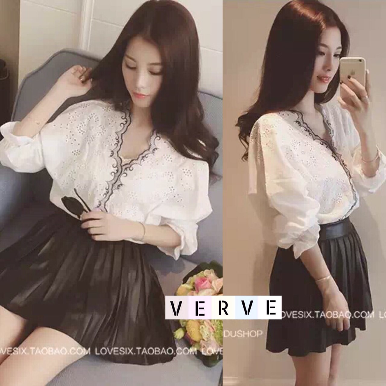 เสื้อฉลุลูกไม้ สไตล์โบฮีเมียน กุ๊นขอบสีน้ำเงินกรมให้ดูโดดเด่น สวยแบบมีสไตล์ สาวๆห้ามพลาดค่าาา