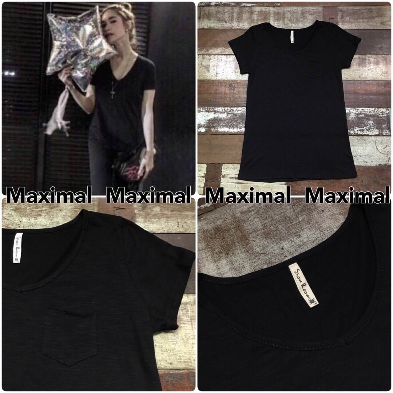 เสื้อคอวีแขนสั้นผ้าสลาฟ เสื้อทรงสวยแบบดาราใส่