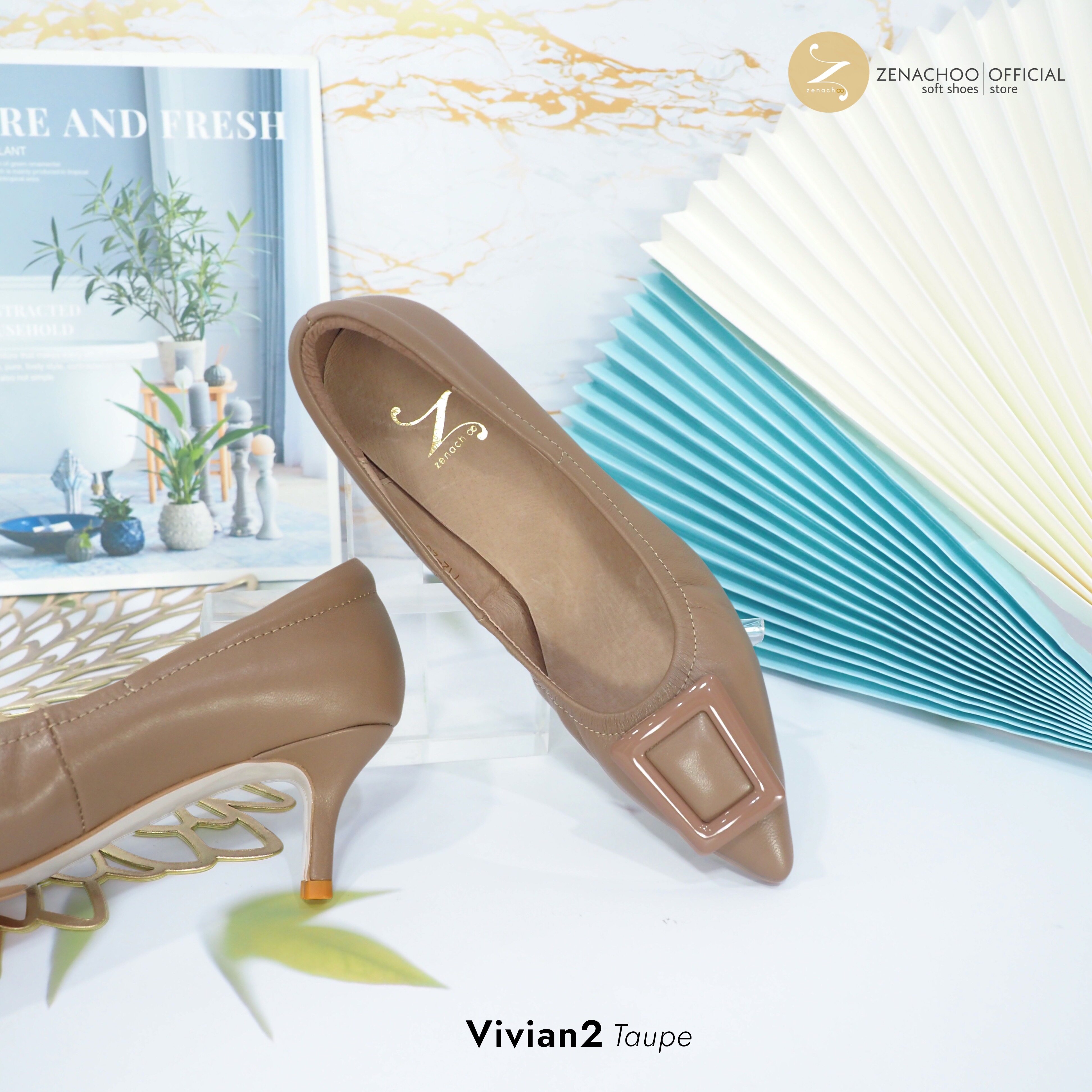 ทรงปกติ เปลี่ยนไซส์ได้ ไม่รับคืน Zenachoo รุ่น Vivian2 สูง 2 นิ้ว รองเท้าหนังแกะแท้ หน้ากว้างไม่บีบเท้า หนังนิ่มมาก