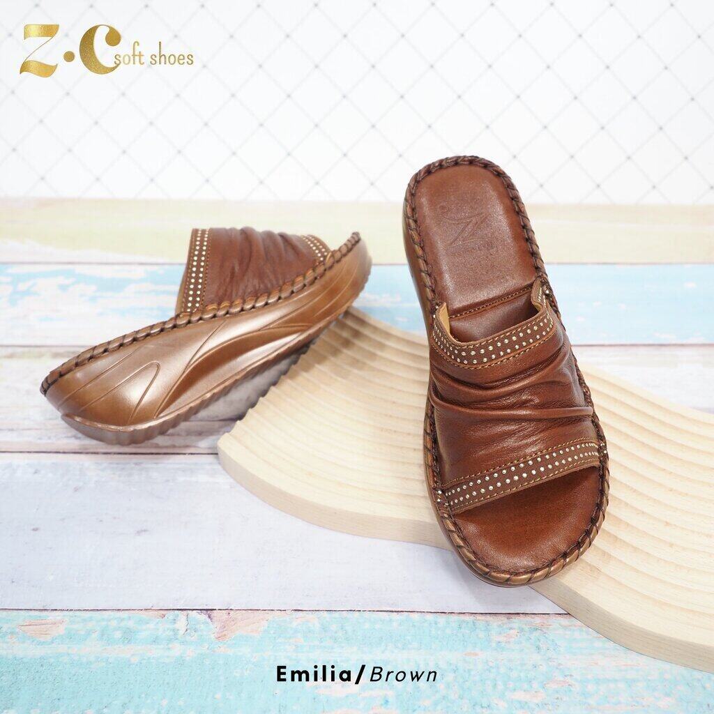 ทรงปกติ เปลี่ยนไซส์ได้ ไม่รับคืน Zenachoo รองเท้าสุขภาพ รุ่น Emilia สูง 2 นิ้วหนังแท้ รุ่นขายดี