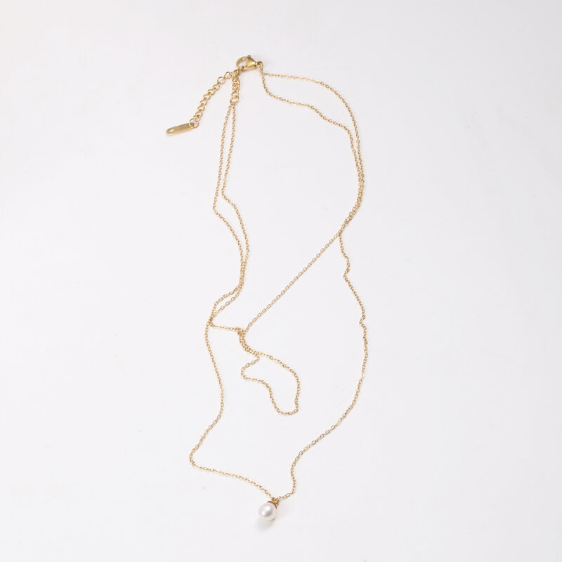 “เช็คสินค้าทัก line ก่อนโอนนะคะ”สร้อยคอสำหรับผิวแพ้ง่าย Unos สองเส้นในเส้นเดียว ประดับมุก_NT353C