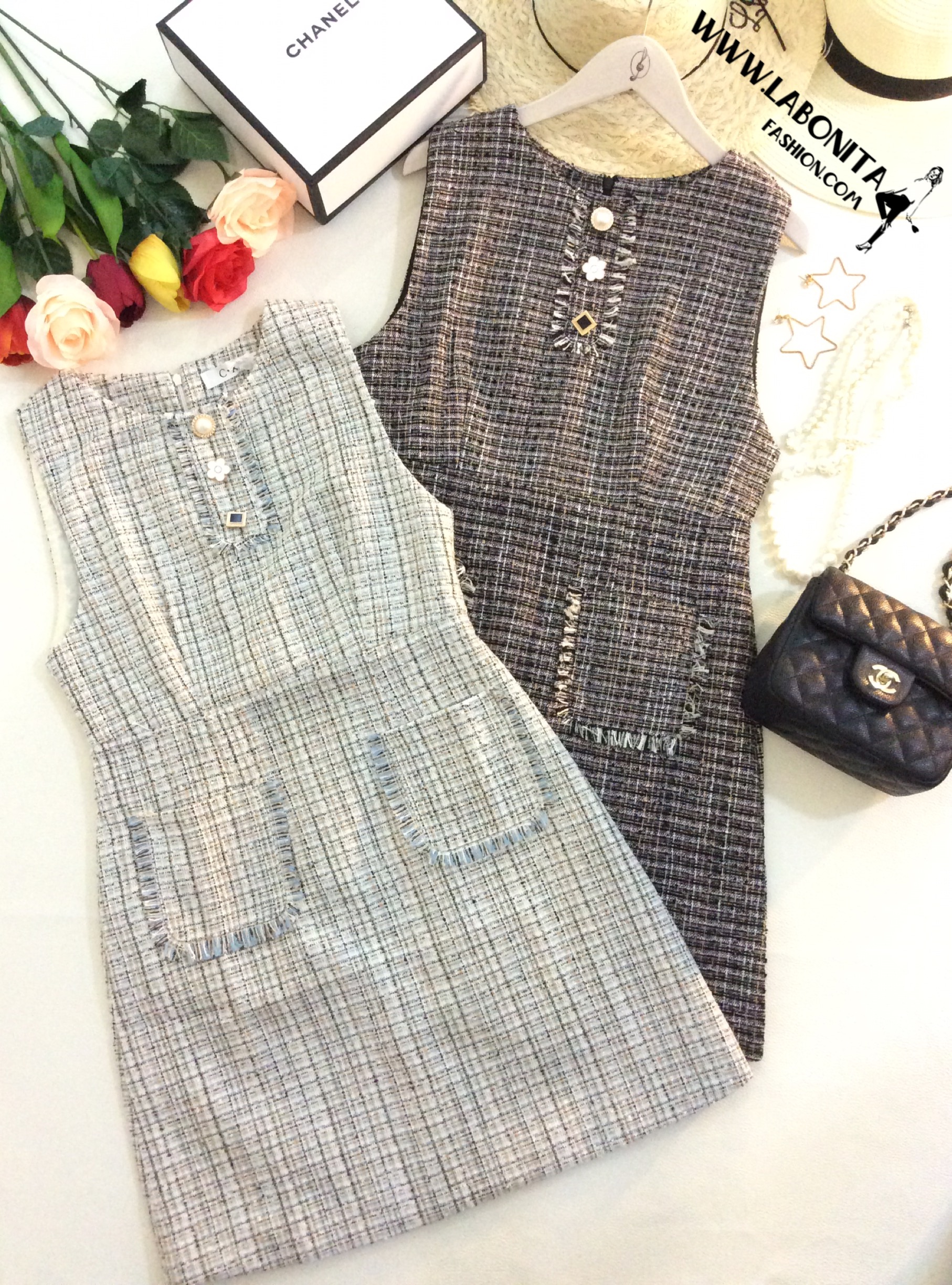 เดรสผ้าทวีตเดรสทรงเอใส่ทำงานใส่ลำลองสวยงานPremium Quality