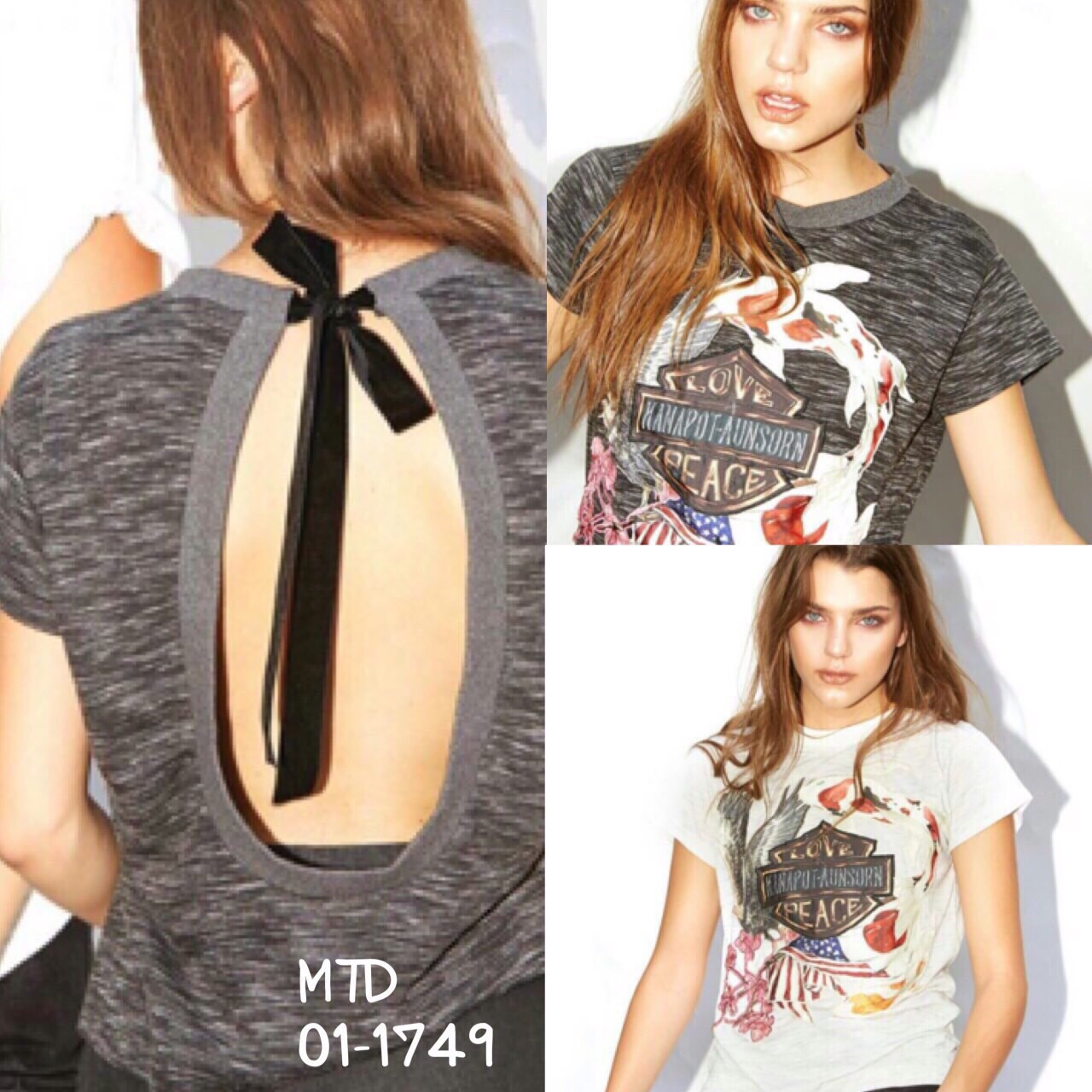 เสื้อยืดแขนสั้น ที่มาพร้อมดีไซน์สวยเท่ห์ ตกแต่งด้วยงานปักลายตรงด้านหน้าเป็นรูปปลาคาร์พค่ะ งานสวยน่ารัก ด้านหลังตกแต่งด้วยงานเว้าคอผูกโบว์ สวยเซ็กซี่ไปในตัวจ้าาา