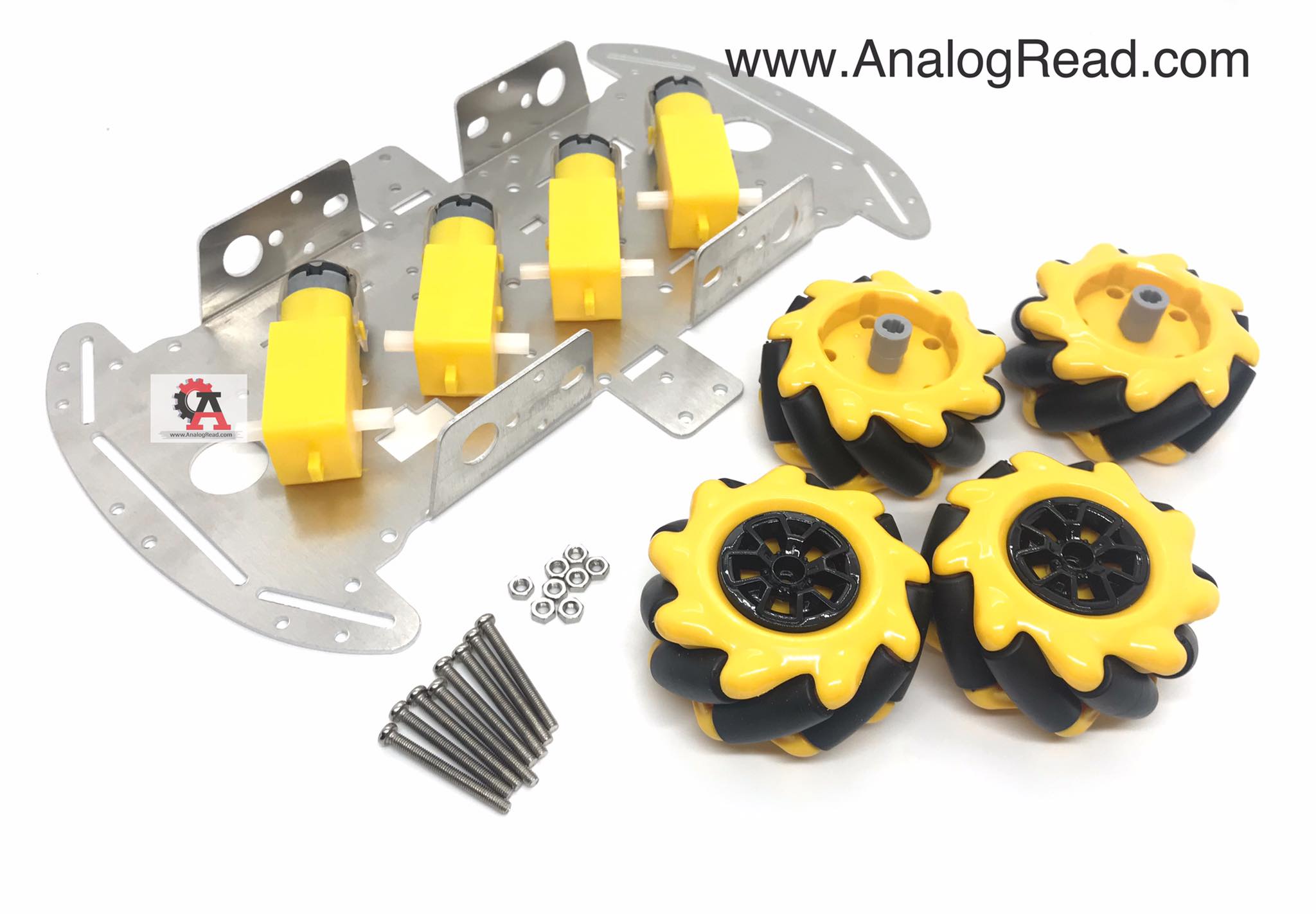 4WD smart car chassis โครงรถอลูมิเนียม แบบล้อแมคคานั่ม (mecanum wheel) 60mm