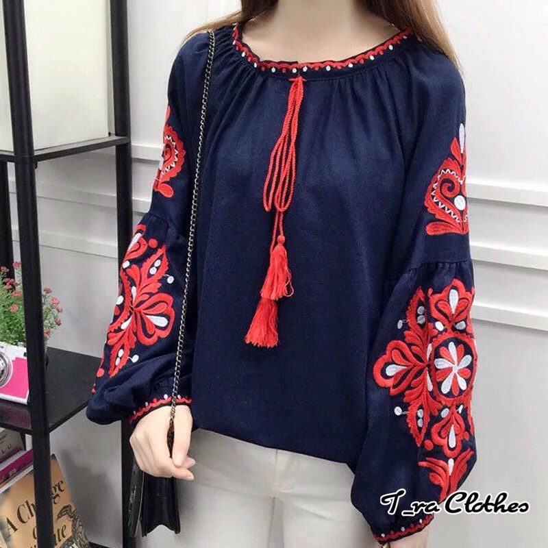 เสื้องานปัก Style korea เสื้อแขนพองปักลายสวยๆ