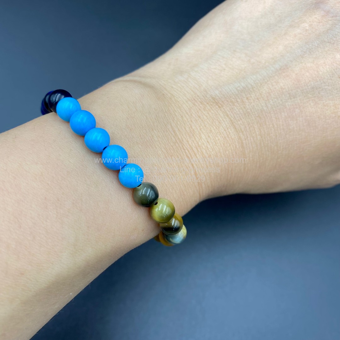 5 พยัคฆราช Tiger Eye Multi Colors หินตาเสือครบทุกสี 6 มม เพิ่มพิเศษ Turquoise Iran เสริมพลังอำนาจบารมีทั้งชาย และหญิง ช่วยให้สติปัญญาดี และมีความสามารถเหนือผู้อื่น แคล้วคลาดปลอดภัย และมีชัยชนะเหนือศัตรู