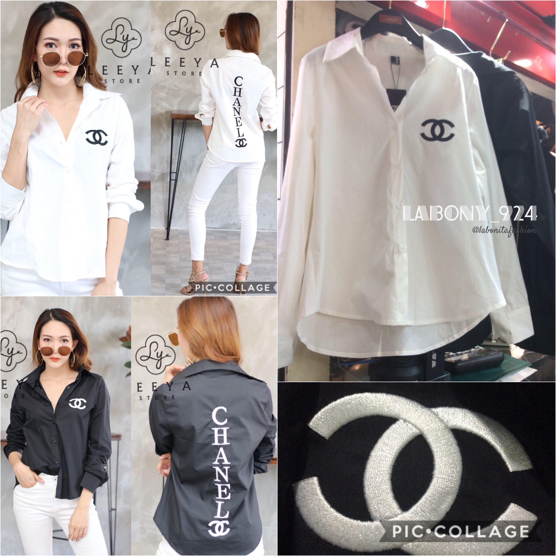 เสื้อเชิ้ตแขนยาว ปักสัญลักษณ์Chanel งานป้ายแบรนด์ตามรูป