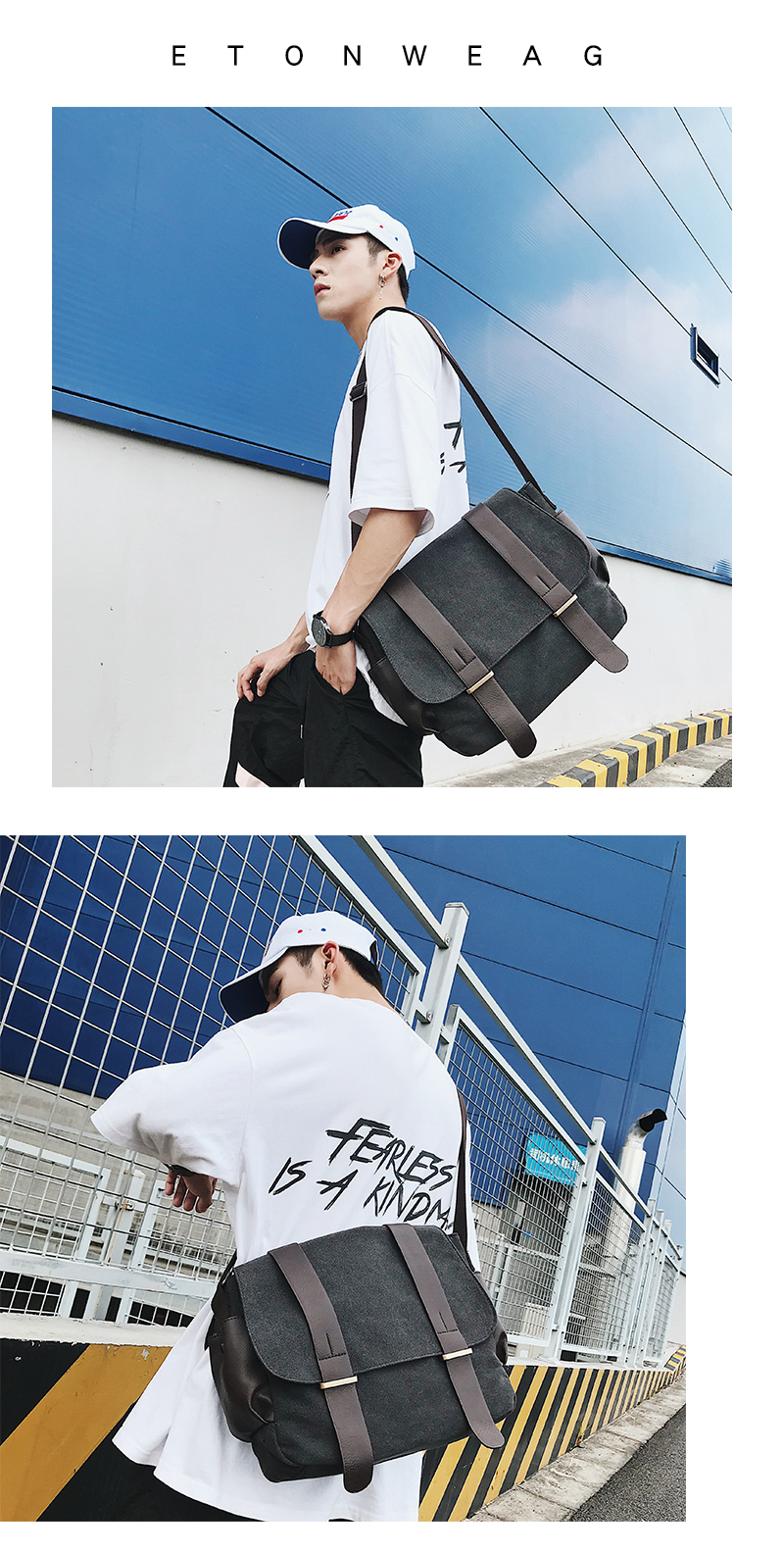 พร้อมส่ง กระเป๋าผ้าใบ กระเป๋าผู้ชายแฟขั่นเกาหลี ใส่คอมพิวเตอร์14นิ้ว รหัส Man-2642 สีดำ-เทารุ่นผ้า 1 ใบ