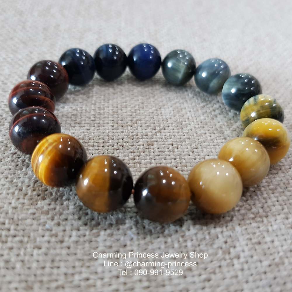 5 พยัคฆราช Tiger Eye Multi Colors หินตาเสือครบทุกสี 12 มม แก้ปีชง พลิกฟื้นดวงชะตา แคล้วคลาดปลอดภัย หินแก้ปีชง