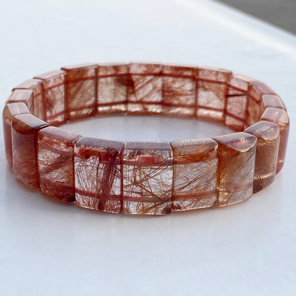 กำไลไหมเศรษฐี ไหมแน่น Red Rutilated Quartz ความกว้างกำไล 56 มม กำไลเป็นแบบยืดได้
