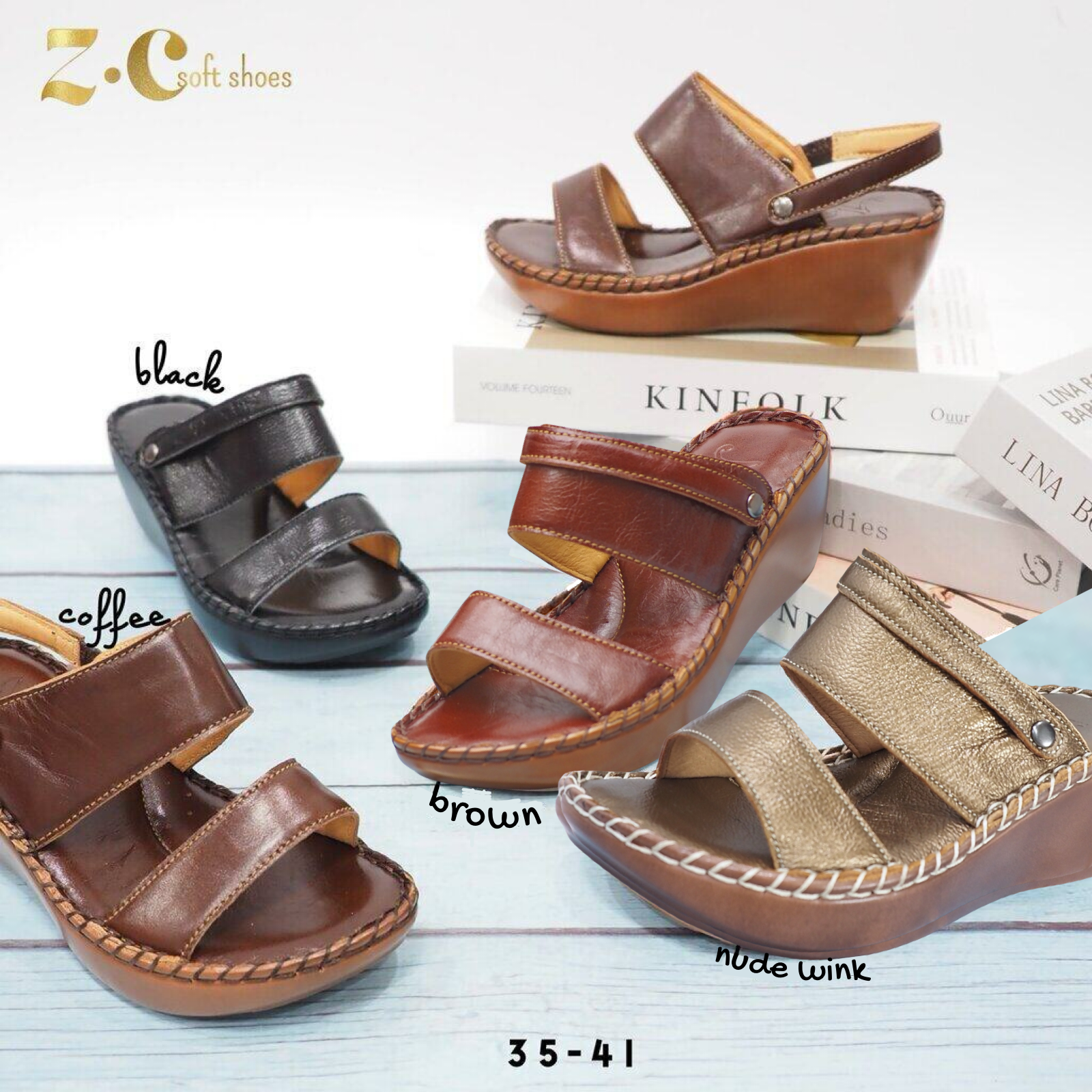 ทรงปกติ เปลี่ยนไซส์ได้-ไม่รับคืน Zenachoo รองเท้าสุขภาพ หนังแท้ทั้งคู่ รุ่น Light step สูง 2.5 นิ้ว ปรับสายได้ รับประกันความนุ่มสบาย
