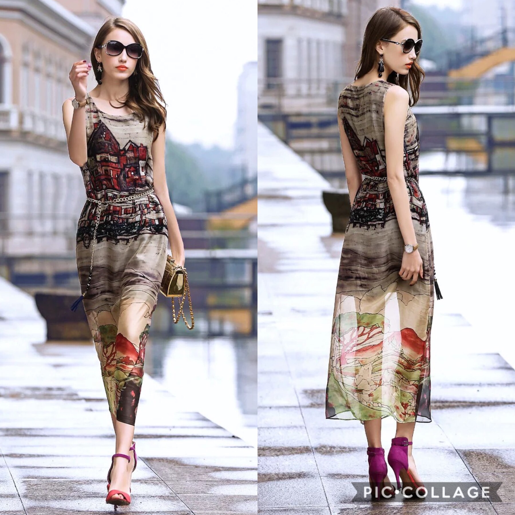 ชุดเดรสแขนกุดใส่เที่ยวทะเล