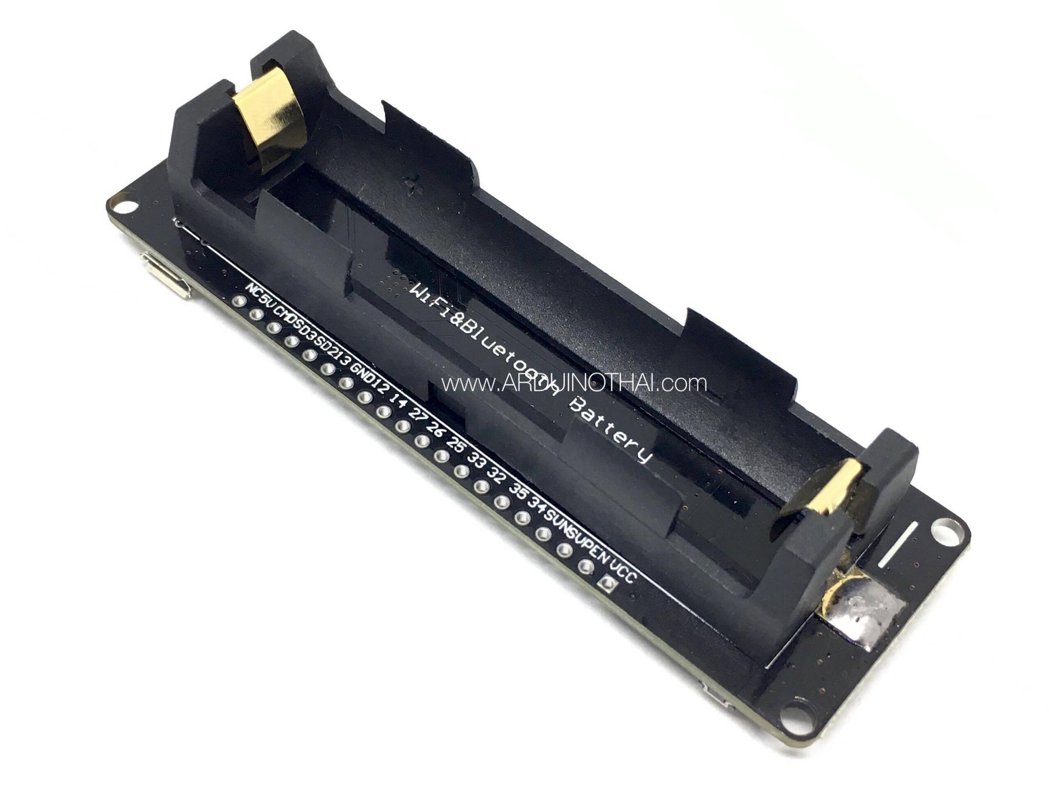 Wemos ESP32 wifi and bluetooth + 18650 Battery Socket บอร์ด ESP32 พร้อมวงจรชาร์จแบตในตัว สต็อกไทยส่งไว