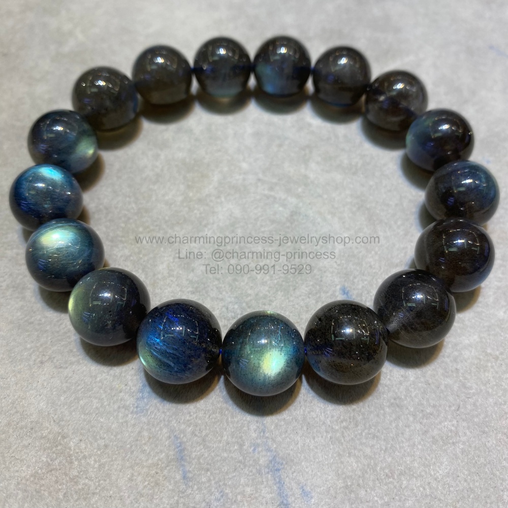Labradorite ลาบราดอไรต์ 12 มม AAA+ ก่อให้เกิดความคิดสร้างสรรค์ และมีสมาธิ เหลือบทุกเม็ด สุดพรีเมี่ยม