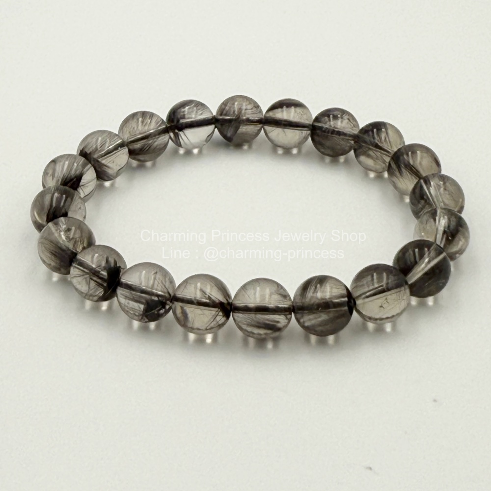 Black Phantom Quartz แฟนธ่อมควอตซ์สีดำ 10 mm *Rare Stone หินที่หายากมากๆ*