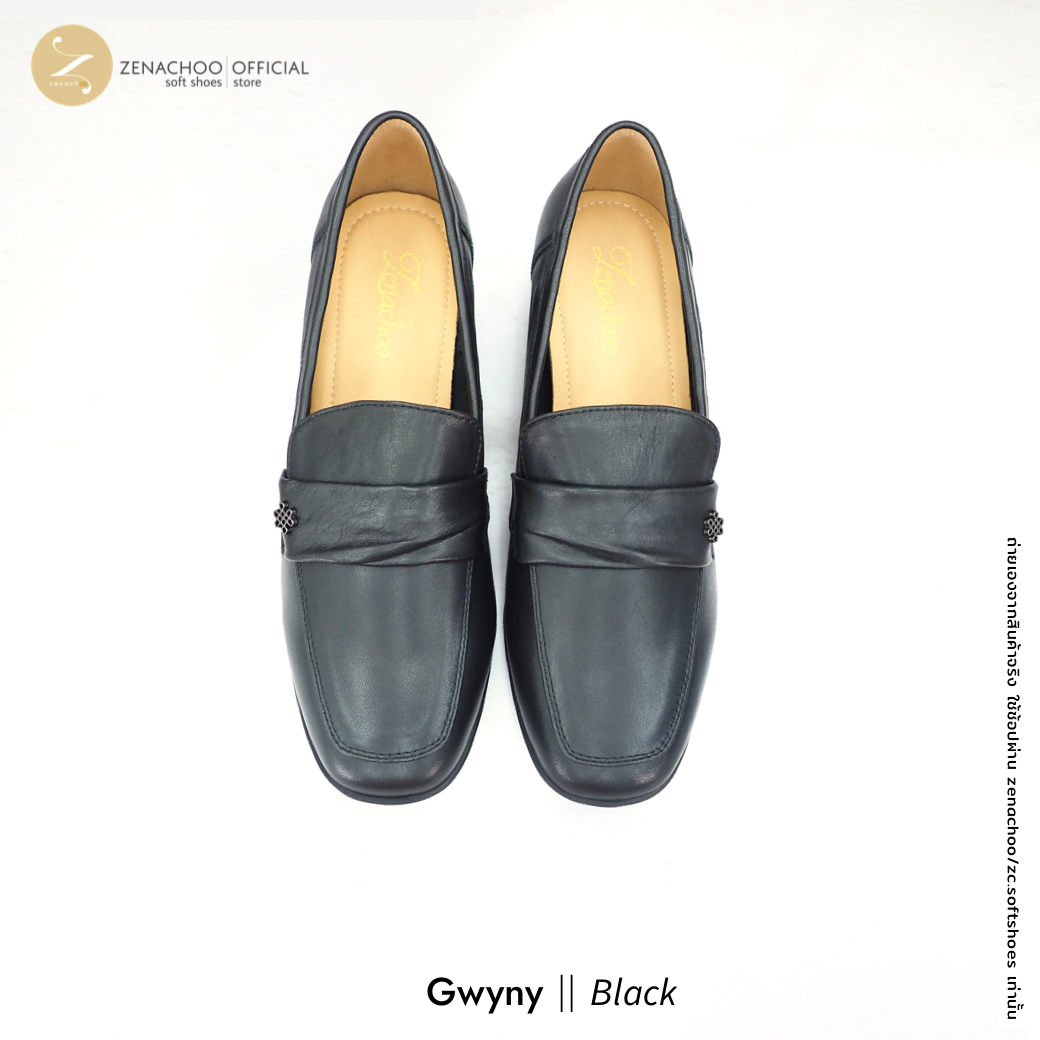 ทรงปกติ เปลี่ยนไซส์ได้-ไม่รับคืน พื้นยางนิ่ม เพื่อสุขภาพ Zenachoo Gwyny สูง 2 นิ้ว รองเท้าหนังแกะแท้ ใส่สบายมาก