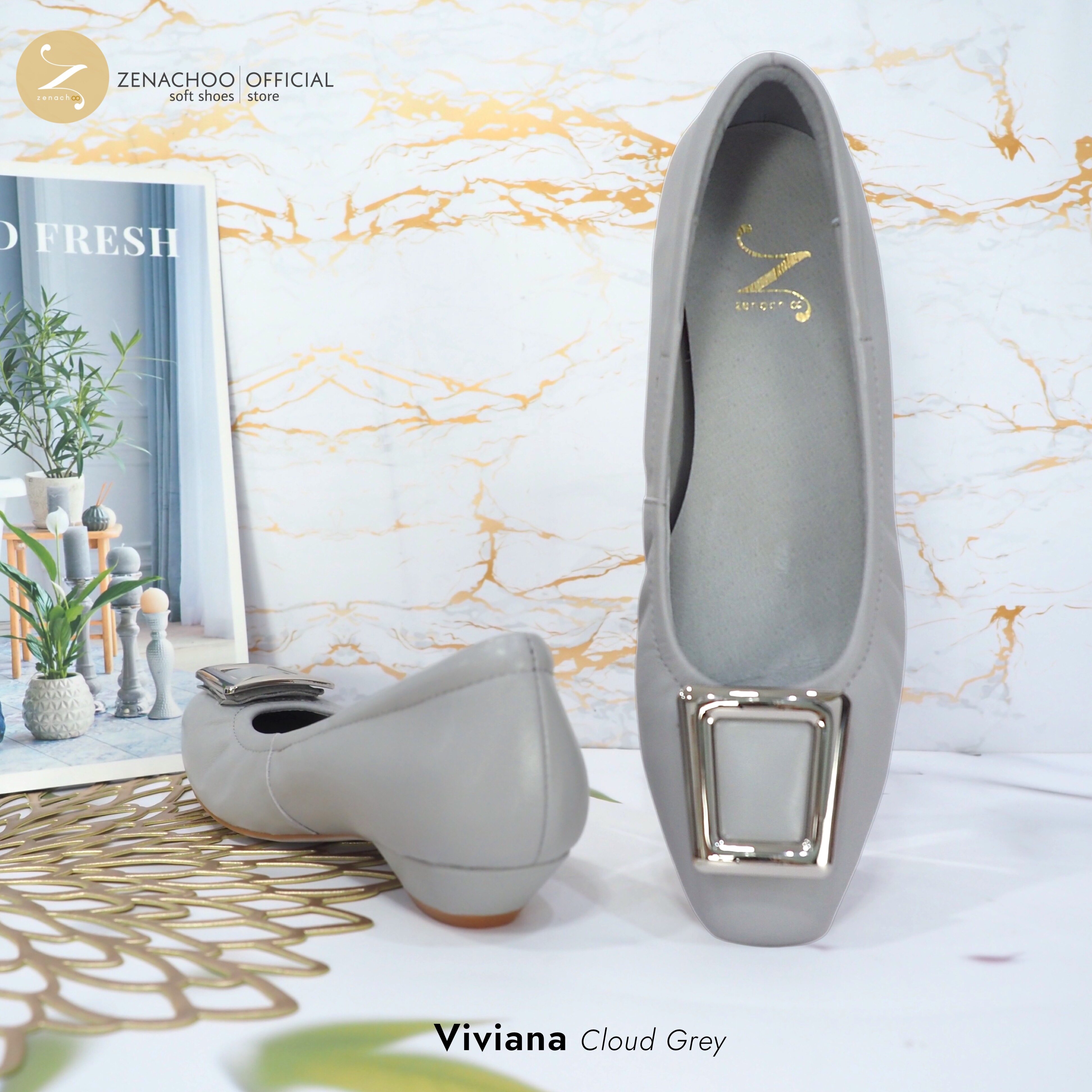 ทรงปกติ หน้าเท้ากว้างเพิ่ม 1 ไซส์ เปลี่ยนไซส์ได้-ไม่รับคืน Zenachoo รุ่น Viviana สูง 1นิ้ว รองเท้าหนังแกะแท้ หัวตัด ทรงสวยมาก