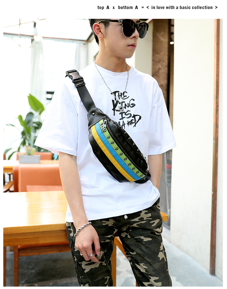 พร้อมส่ง กระเป๋าผู้ชายคาดไหล่ คาดเอว แต่งหัวกะโหลก แฟขั่นเกาหลี