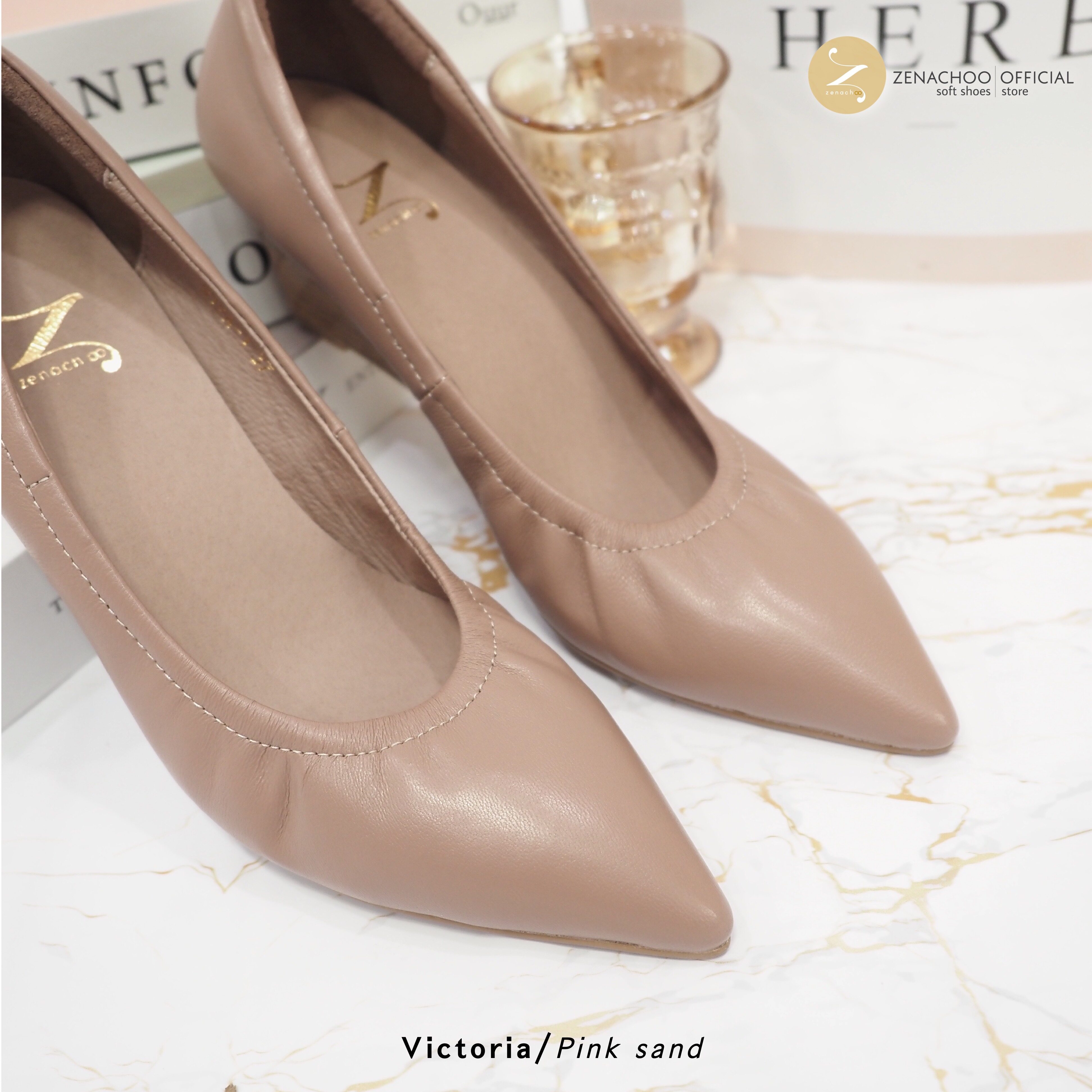 ทรงปกติ เปลี่ยนไซส์ได้ ไม่รับคืน Zenachoo Victoria2 สูง 2 นิ้ว Pink Sand รองเท้าหนังแกะ ส้นเตารีดหัวแหลม ทรงสวย เดินสบายทั้งวัน