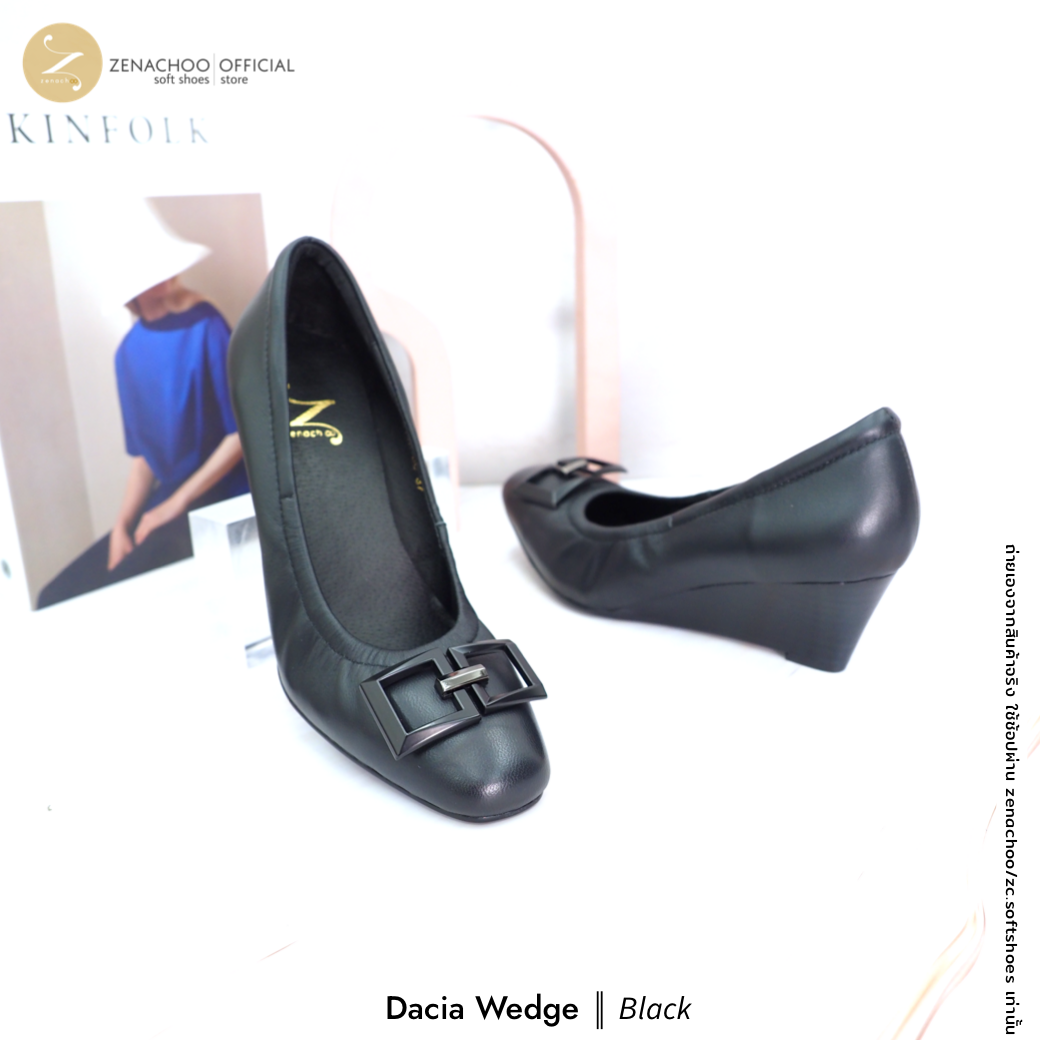 Zenachoo รุ่น Dacia Wedge รองเท้าคัทชูหัวมน หนังแกะนิ่มพิเศษ ส้น 2 นิ้ว ใส่สบาย ไม่บีบเท้า ทรงปกติ เปลี่ยนไซซ์ ไม่รับคืนสินค้าทุกกรณี