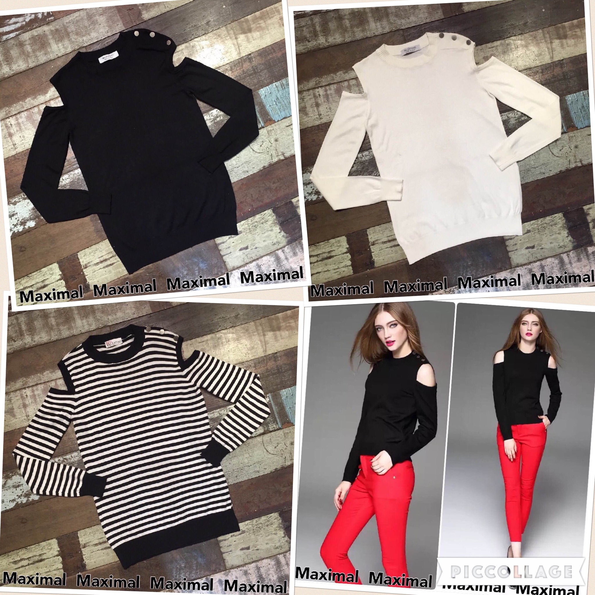 Valentinoเสื้อนิตติ้งแขนยาวเว้าหัวไหล่แต่งกระดุมเงิน
