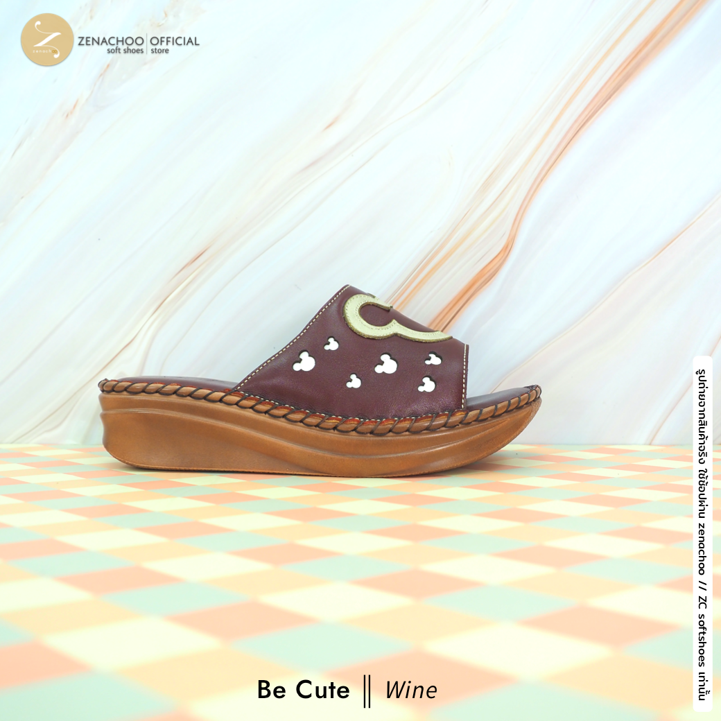 ทรงปกติ เปลี่ยนไซส์ได้-ไม่รับคืน Zenachoo รองเท้าสุขภาพ หนังแท้ทั้งคู่ รุ่น Be cute สูง 1.5 นิ้ว หน้าสวม รับประกันความนุ่มสบาย