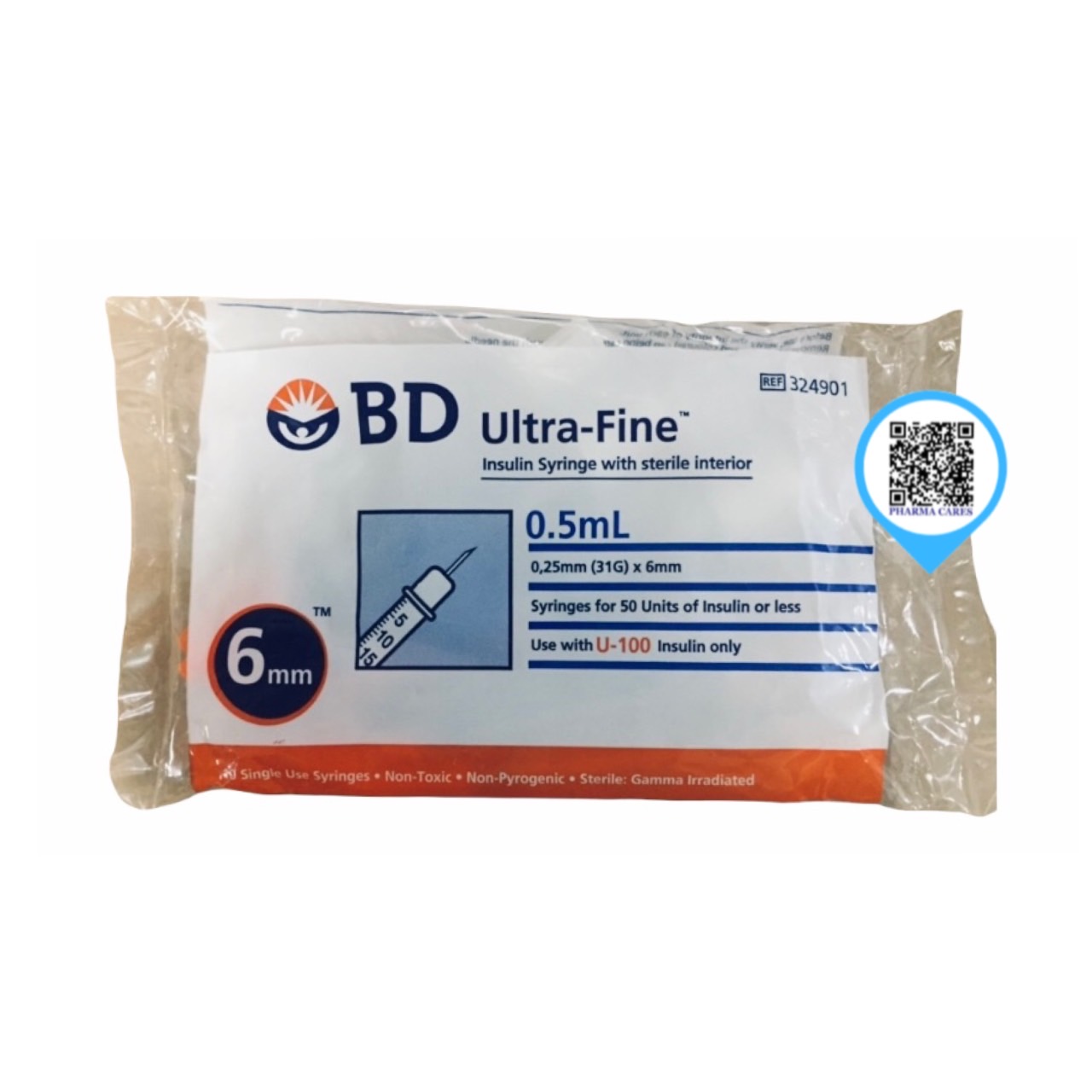 ยกกล่อง BU Ultra-Fine Insulin U-100 Syringe 0.5 ml. + 31G x 6 mm. (แพ็ค10ชิ้น) ส่งฟรี