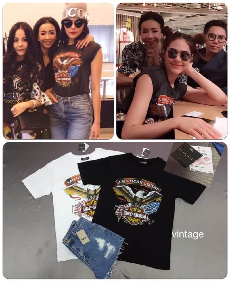 เสื้อยืดคอกลม ผ้าcotton ลายนกอินทรีย์ Harleyvintage แบบคุณชมพู่ใส่ค่ะ ลายเท่ห์ๆ แมตช์กับยีนส์เข้ากันสุดๆค่าา