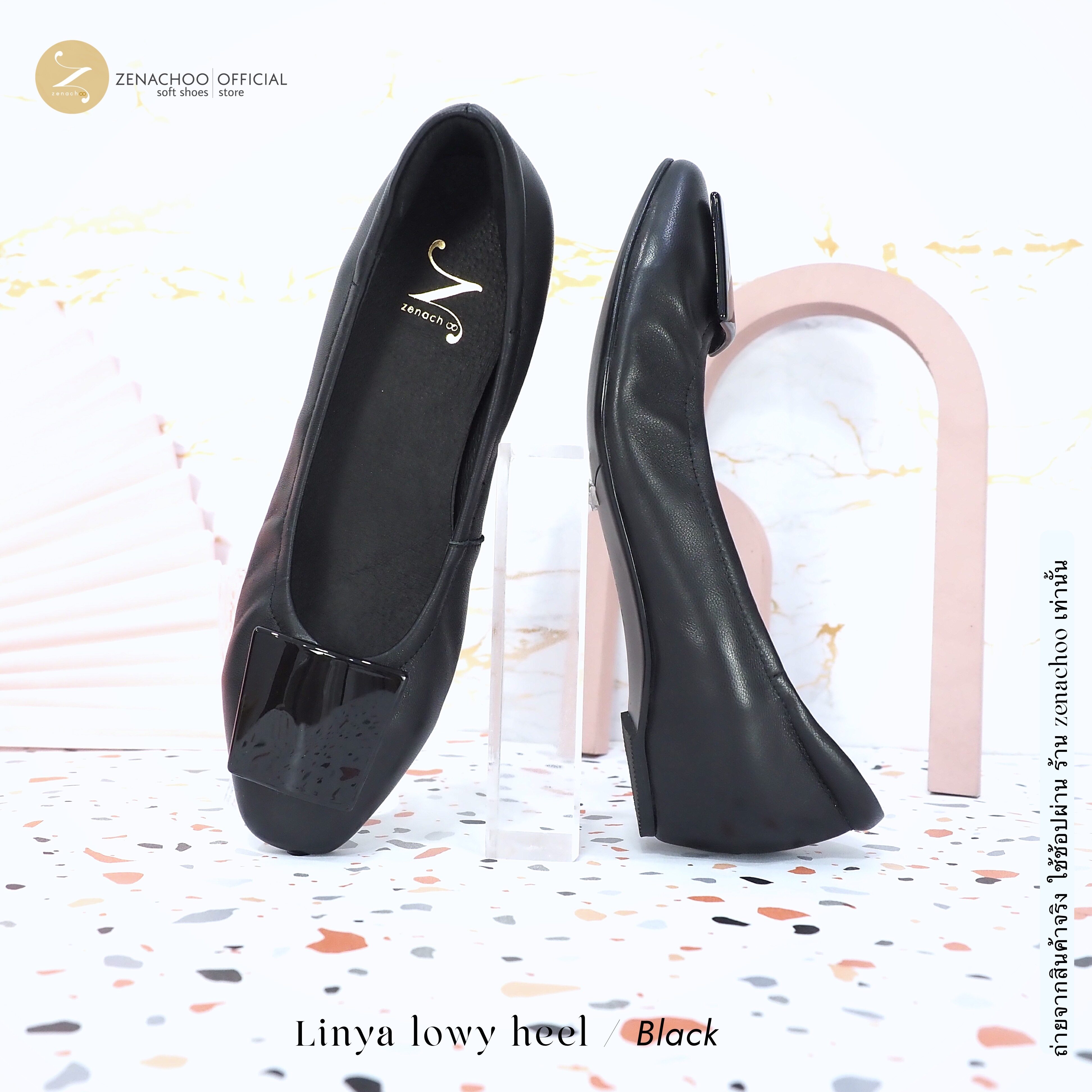 ทรงปกติ:เปลี่ยนไซส์ได้ ไม่รับคืน รุ่นขายดี Zenachoo Linya Lowy heel สูง 1.3 นิ้ว เสริมส้นด้านใน รองเท้าหนังแกะแท้