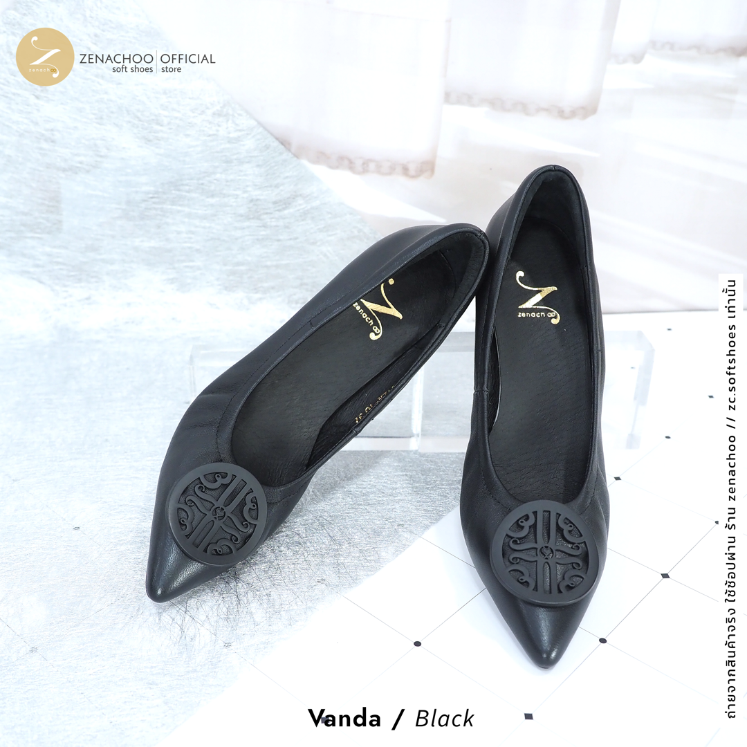 ทรงปกติ เปลี่ยนไซส์ได้-ไม่รับคืน Zenachoo รุ่น Vanda สูง 2 นิ้ว รองเท้าหนังแกะแท้ หนังนิ่ม พื้นนุ่ม