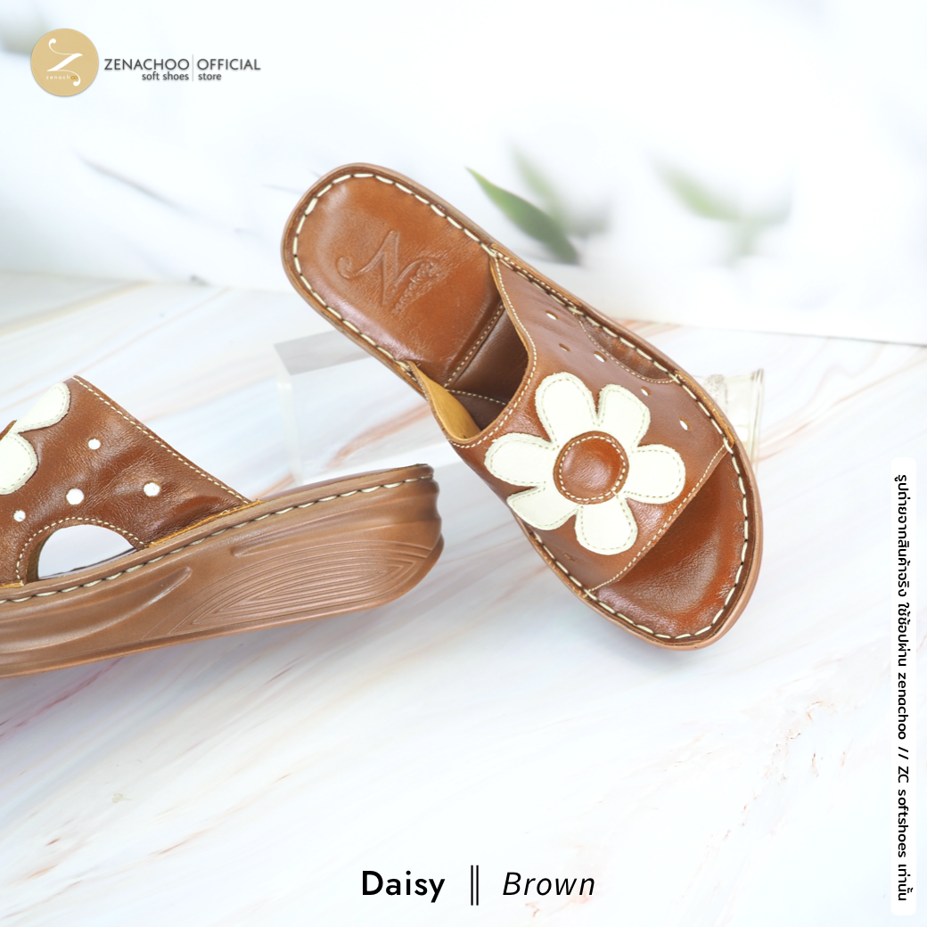 ทรงปกติ เปลี่ยนไซส์ได้-ไม่รับคืน Zenachoo รองเท้าสุขภาพ หนังแท้ทั้งคู่ รุ่น Daisy สูง 2 นิ้ว ปรับสายได้ รับประกันความนุ่มสบาย