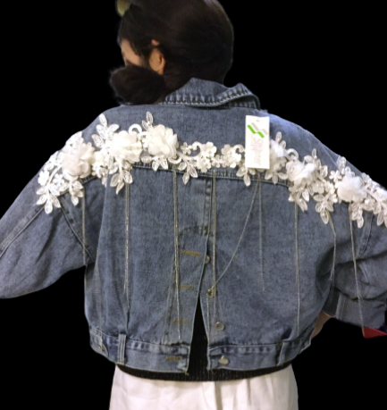 เสื้อยีนส์แจ็คเก็ตยีนส์ปักลูกไม้ประดับมุก สไตล์สาวเกาหลี น่ารักมากกก