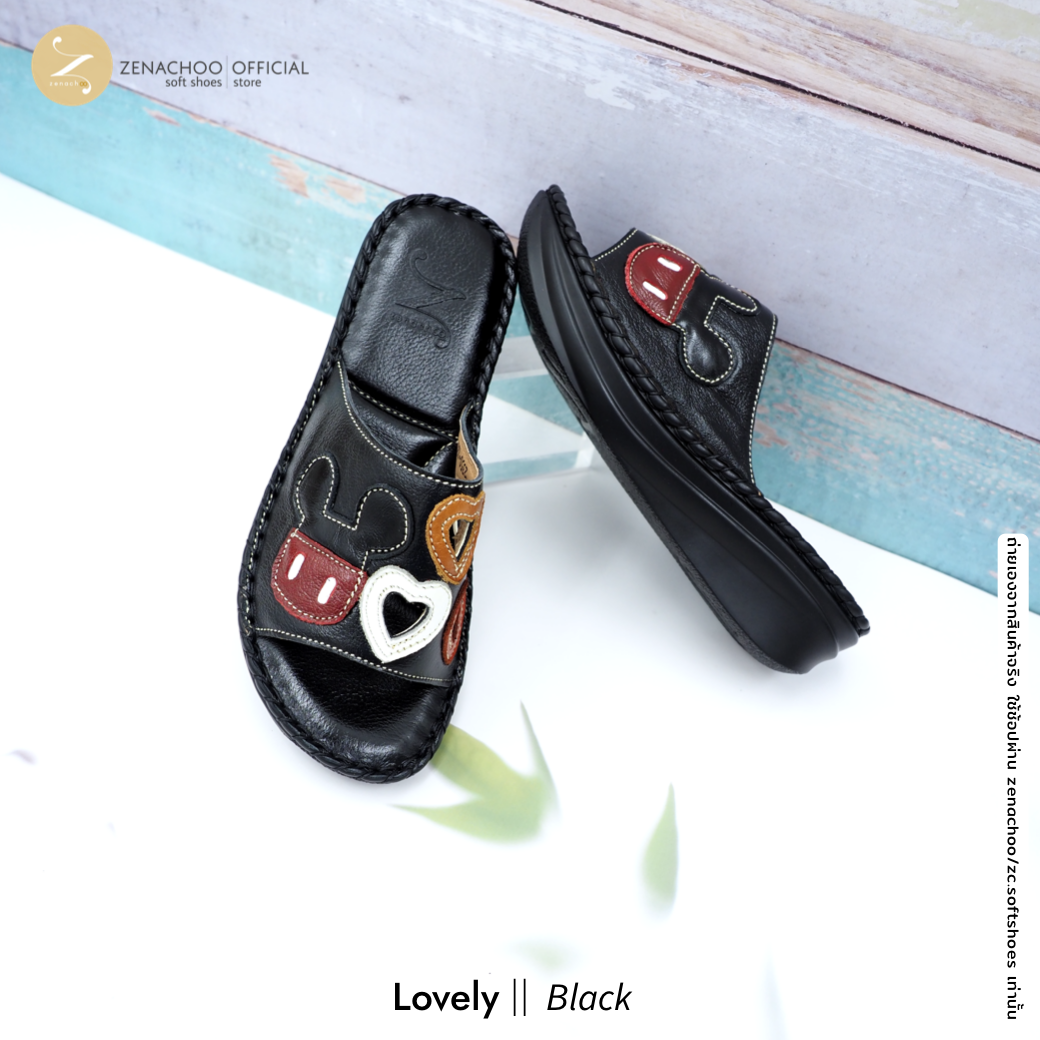 ทรงปกติ เปลี่ยนไซส์ได้-ไม่รับคืน Zenachoo รองเท้าสุขภาพ รุ่น Lovely สูง 1.5 นิ้วหนังแท้ รุ่นขายดี
