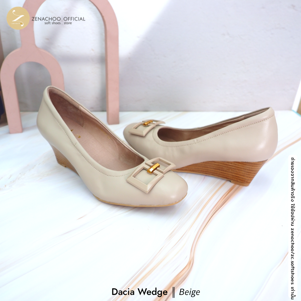 Zenachoo รุ่น Dacia Wedge รองเท้าคัทชูหัวมน หนังแกะนิ่มพิเศษ ส้น 2 นิ้ว ใส่สบาย ไม่บีบเท้า ทรงปกติ เปลี่ยนไซซ์ ไม่รับคืนสินค้าทุกกรณี