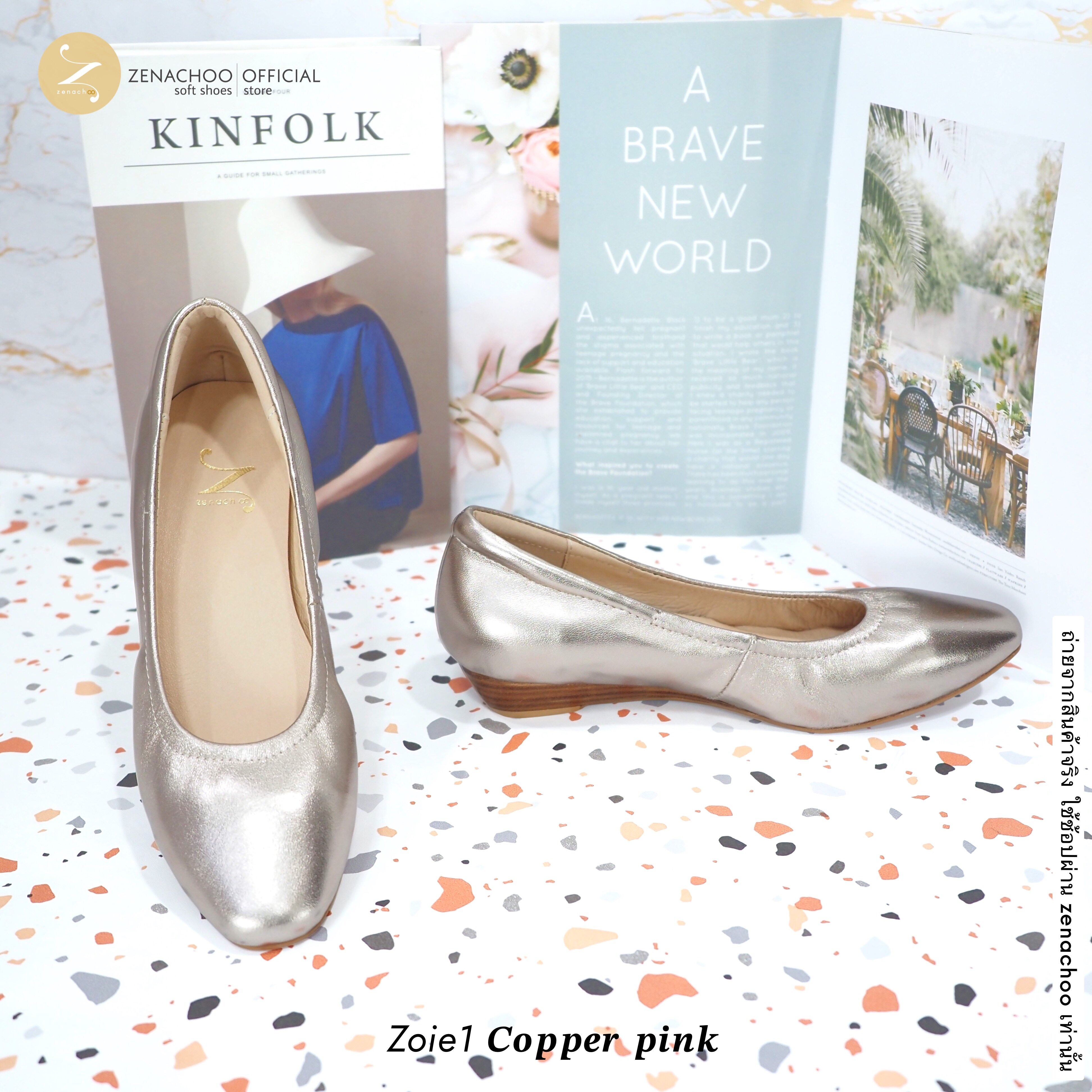 ทรงปกติ เปลี่ยนไซส์ได้ ไม่รับคืน Zenachoo รุ่นขายดี Zoie1 ส้นเตารีดสูง 1นิ้ว รองเท้าหนังแกะแท้