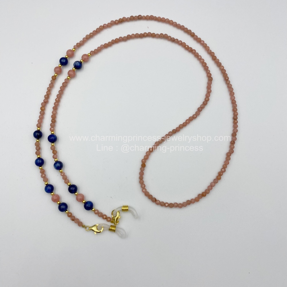 Rhodocrosite โรโดโครไซต์ หินดึงดูดรัก เสริมด้วย Kyanite Kyanite ไคยาไนท์ ช่วงส่งเสริมในเรื่องสติและปัญญา ให้คุณทำเรื่องที่ยากได้อย่างไร้อุปสรรคสายคล้องแมส สายคล้องแว่นตา หินนำโชค