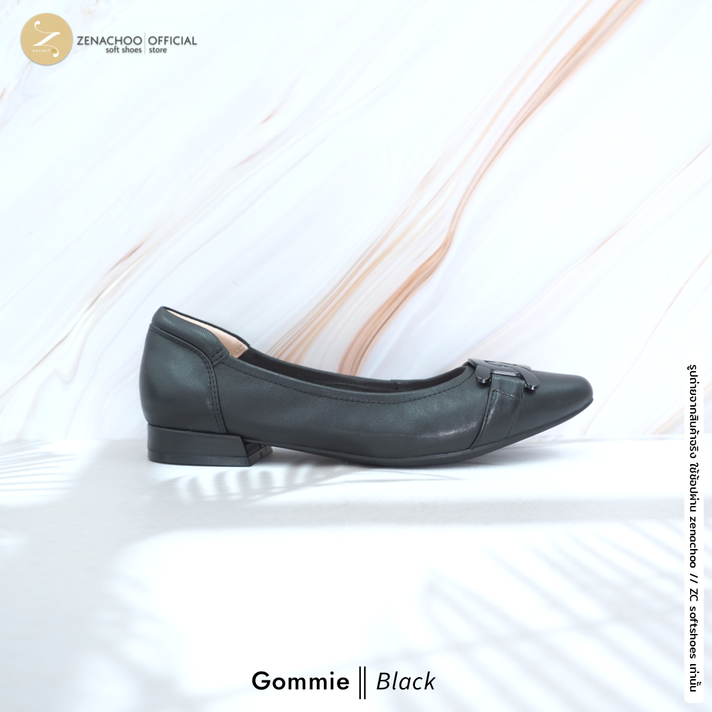ทรงปกติ เปลี่ยนไซส์ได้ ไม่รับคืน Zenachoo รุ่น Gommie สูง 1 นิ้ว รองเท้าส้นแบน ทรงขายดี หนังแกะแท้ นิ่มสบาย