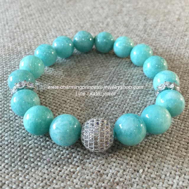 Amazonite อมาโซไนท์ 10 มม นำพาโอกาศทางด้านการงาน การเงิน ประดับ CZ