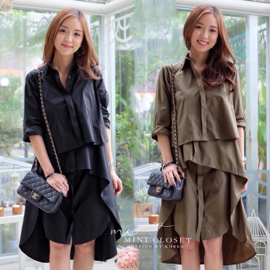 เดรสเชิ้ตแขนยาว เดรสทรงปล่อยใส่ได้ทุกโอกาส