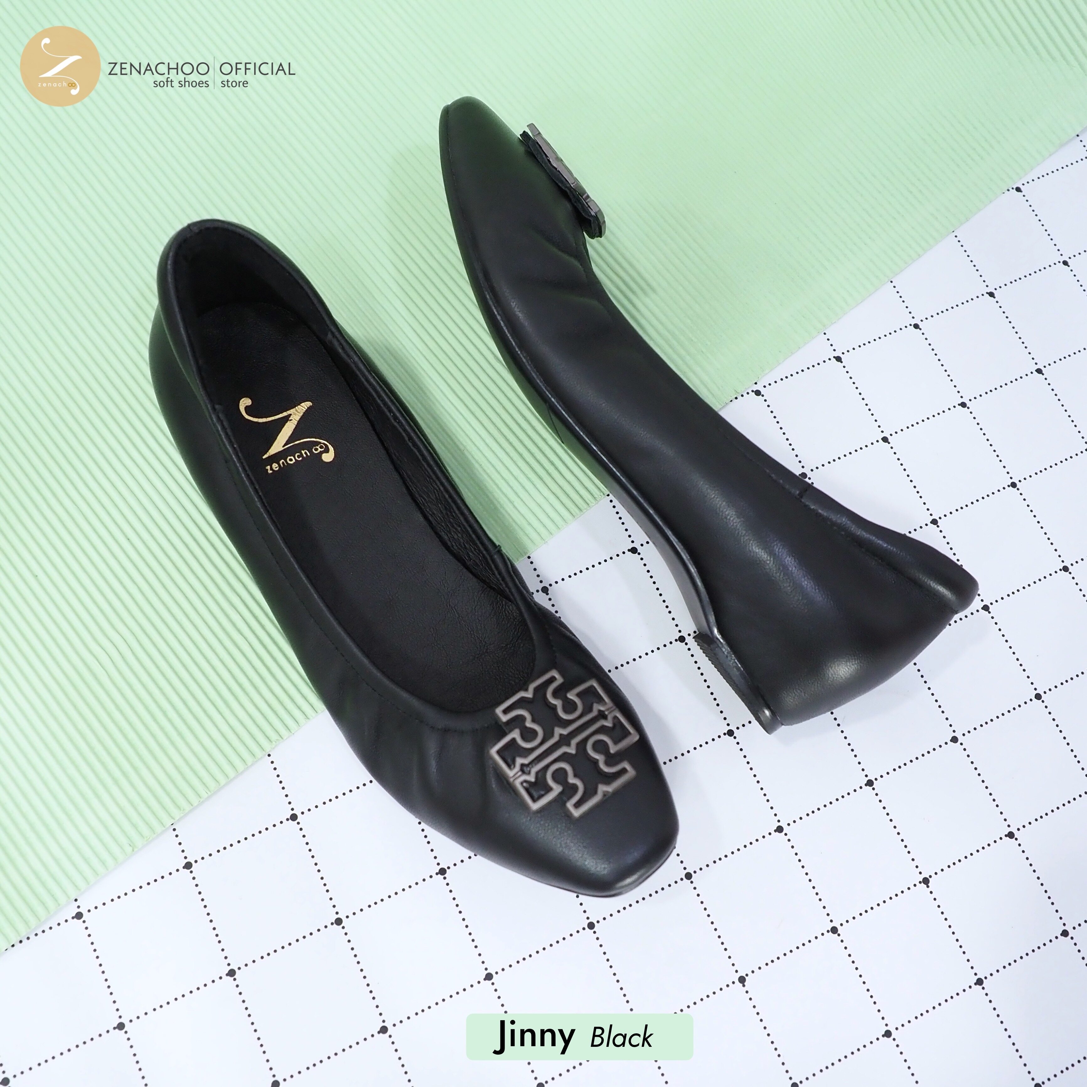 ทรงปกติ เปลี่ยนไซส์ได้-ไม่รับคืน Zenachoo สูง 1.3 นิ้ว รุ่น Jinny รองเท้าหนังแกะ มีหลายสีให้เลือก