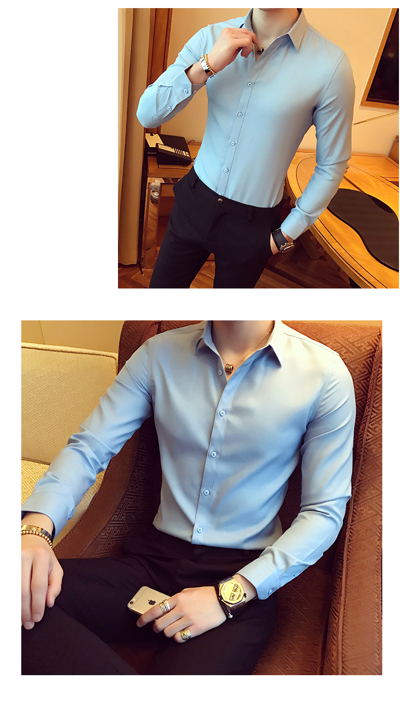 พร้อมส่ง เสื้อเซิ้ต สีฟ้า แขนยาว ทรงสลิมเข้ารูป เสื้อเซิ้ตผู้ชายแฟชั่น