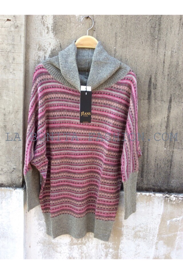 เสื้อกันหนาวไหมพรม สีเทา-ชมพู คอเต่า ดูเรียบง่าย เก๋ไก๋ มีสไตล์ค่ะ