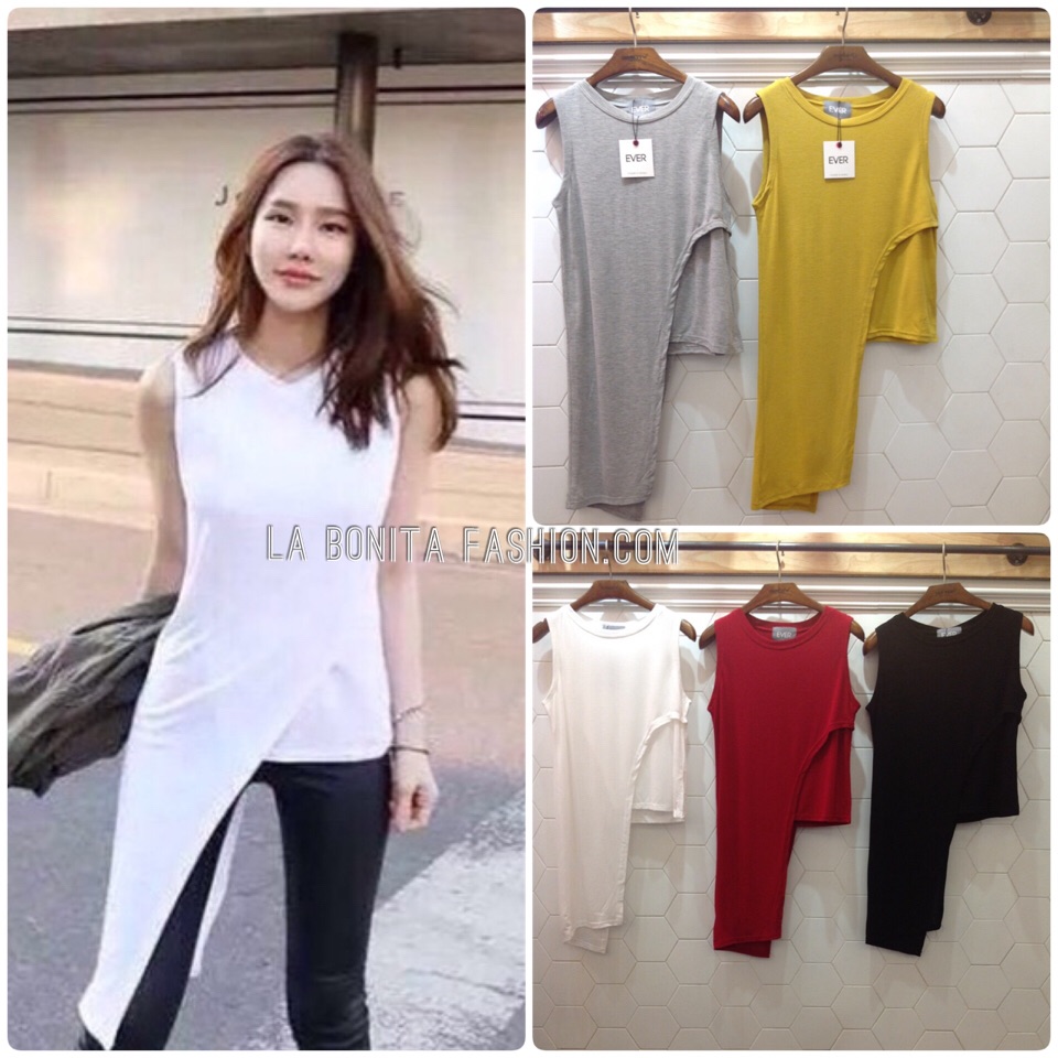 New!!เสื้อยืดสไตล์เกาหลี ชายเสื้อยาวเฉียงลงด้านข้าง