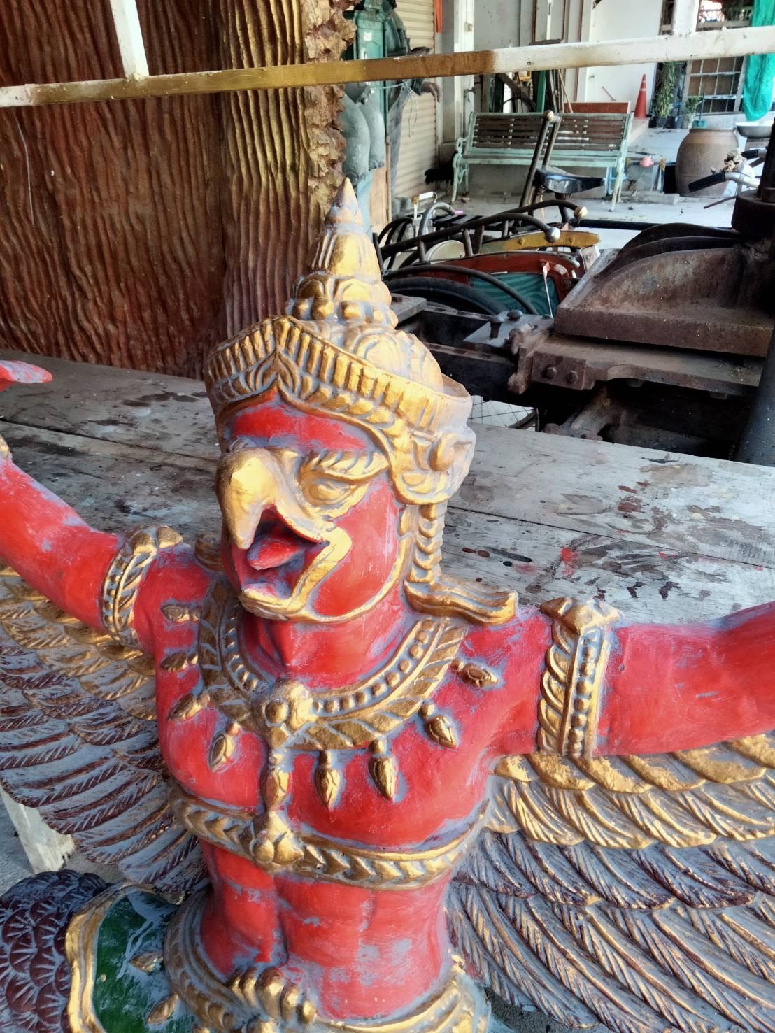 พญาครุฑไม้สัก ขนาด145ซม ครุฑไม้แกะสลัก