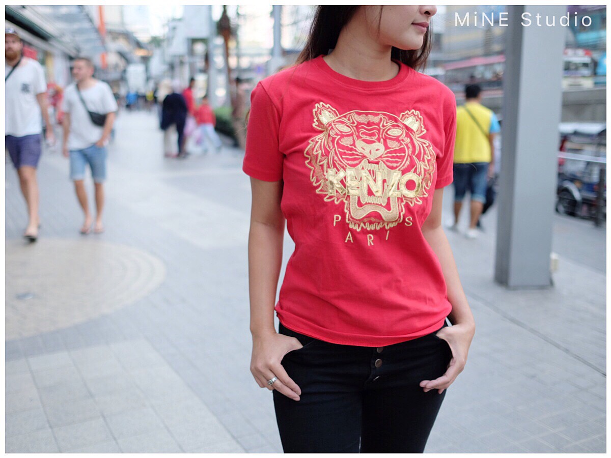 KENZO T-Shirt Gold limited เสื้อยืดKENZO สีแดง ปักลายหน้าเสือ สีทอง