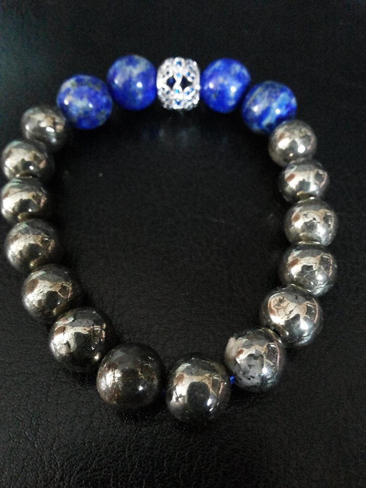 สร้อยข้อมือไพไรท์, ลาพิสลาซูรี่ Pyrite,Lapis Lazuri ขนาด 10 มิล